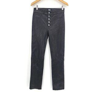 New Paige Black Leather Pants Womens 27 Button Front 27x33